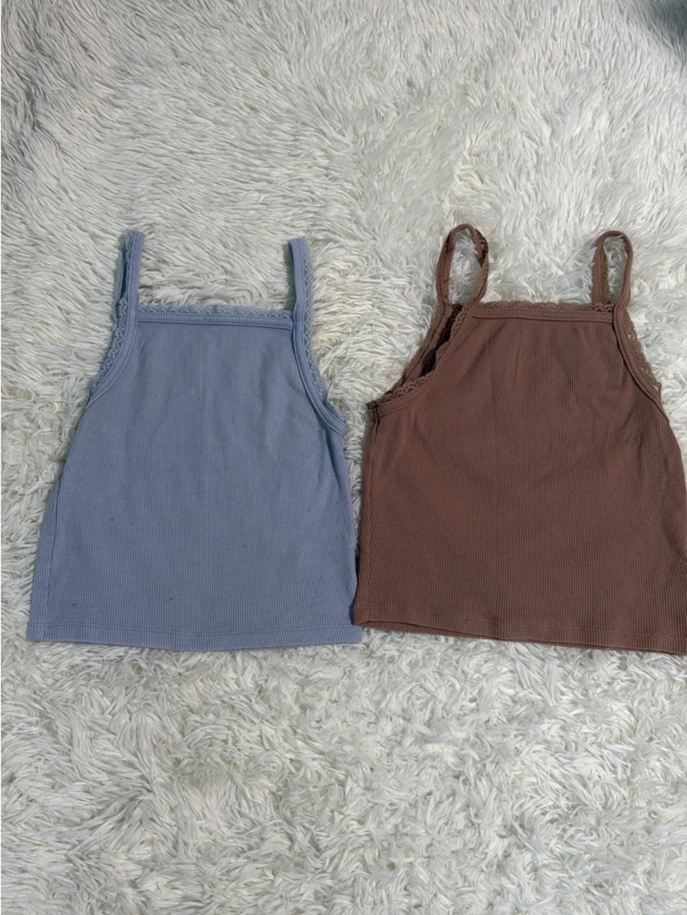 American Eagle Outfitters Ribbed Camisole Set - Light Blue and Brown